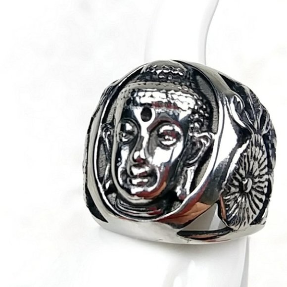 Buddha Ring Stainless Steel Hypoallergenic Unisex Ring - Picture 3 of 14